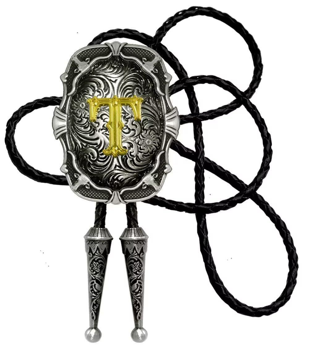 2788 Bolo Tie Silver Initial Letter A to Z In Western Cowboy Medal Style